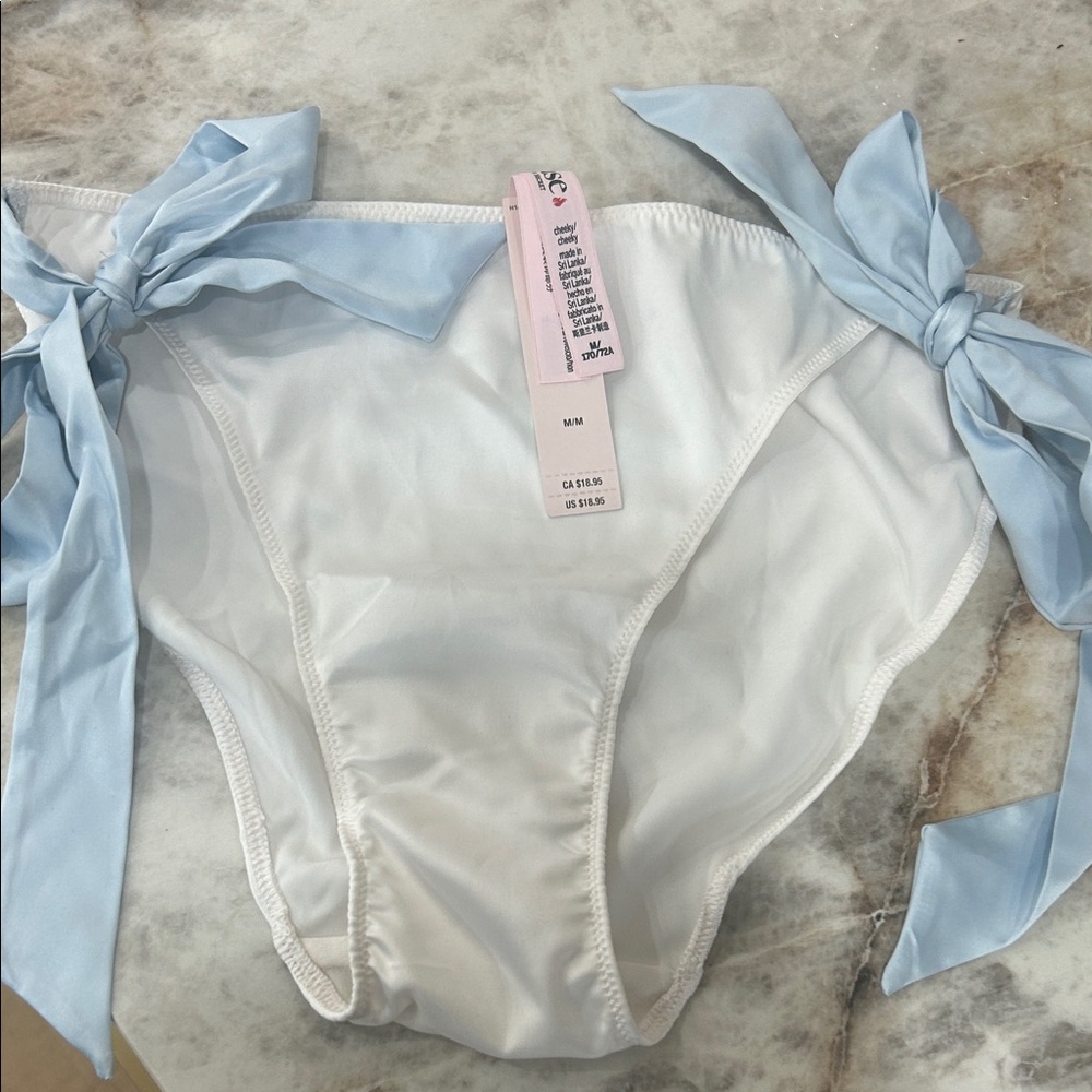 Victoria's Secret White and Blue Bride Bikini Bottom